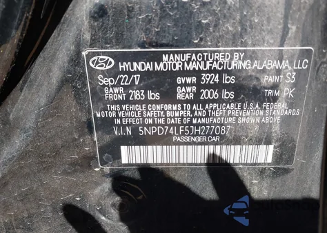 2018 Hyundai Elantra Se z USA, uszkodzony, nr VIN 5NPD74LF5JH277087